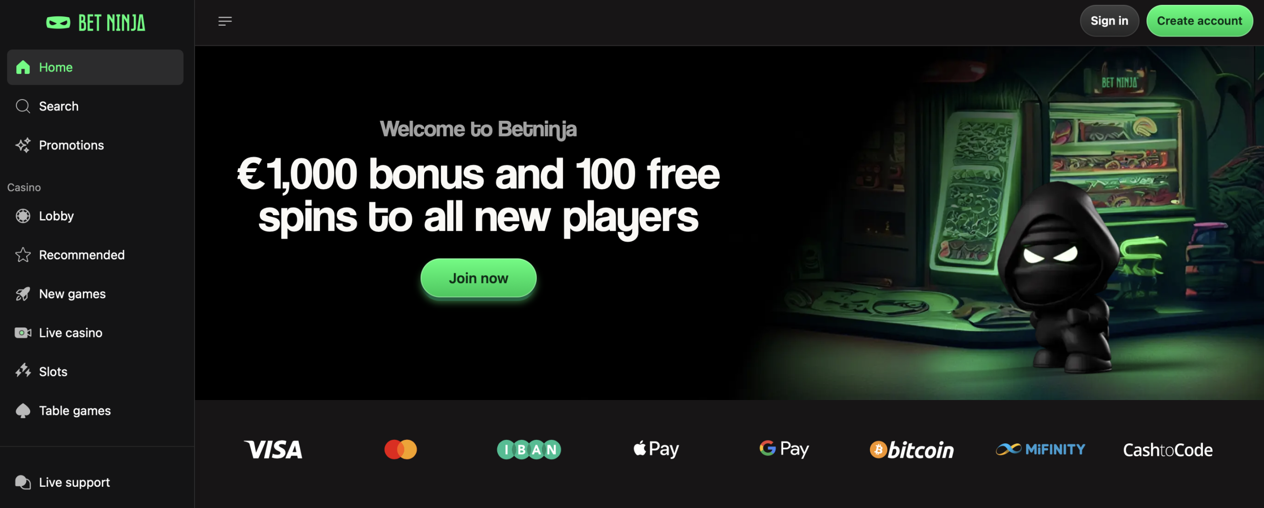 Betninja - Casino Online com Live Casino e Bónus até €1.000